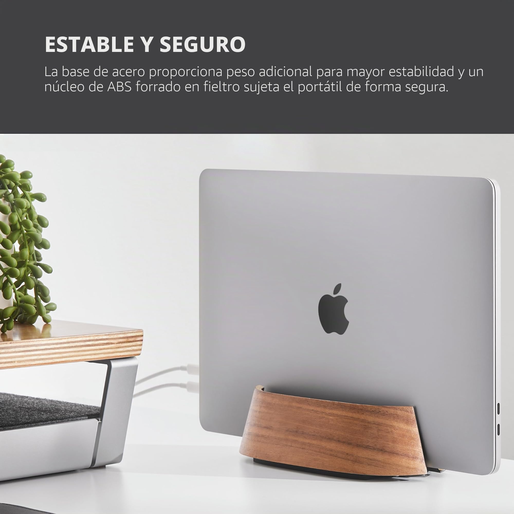 HumanCentric Soporte Vertical para Laptop Soporte Ajustable y Muelle, Soporte Vertical para Laptop para MacBook Pro y Otros portátiles de 0.5 a 1.5 Pulgadas, Madera de Nogal Negro