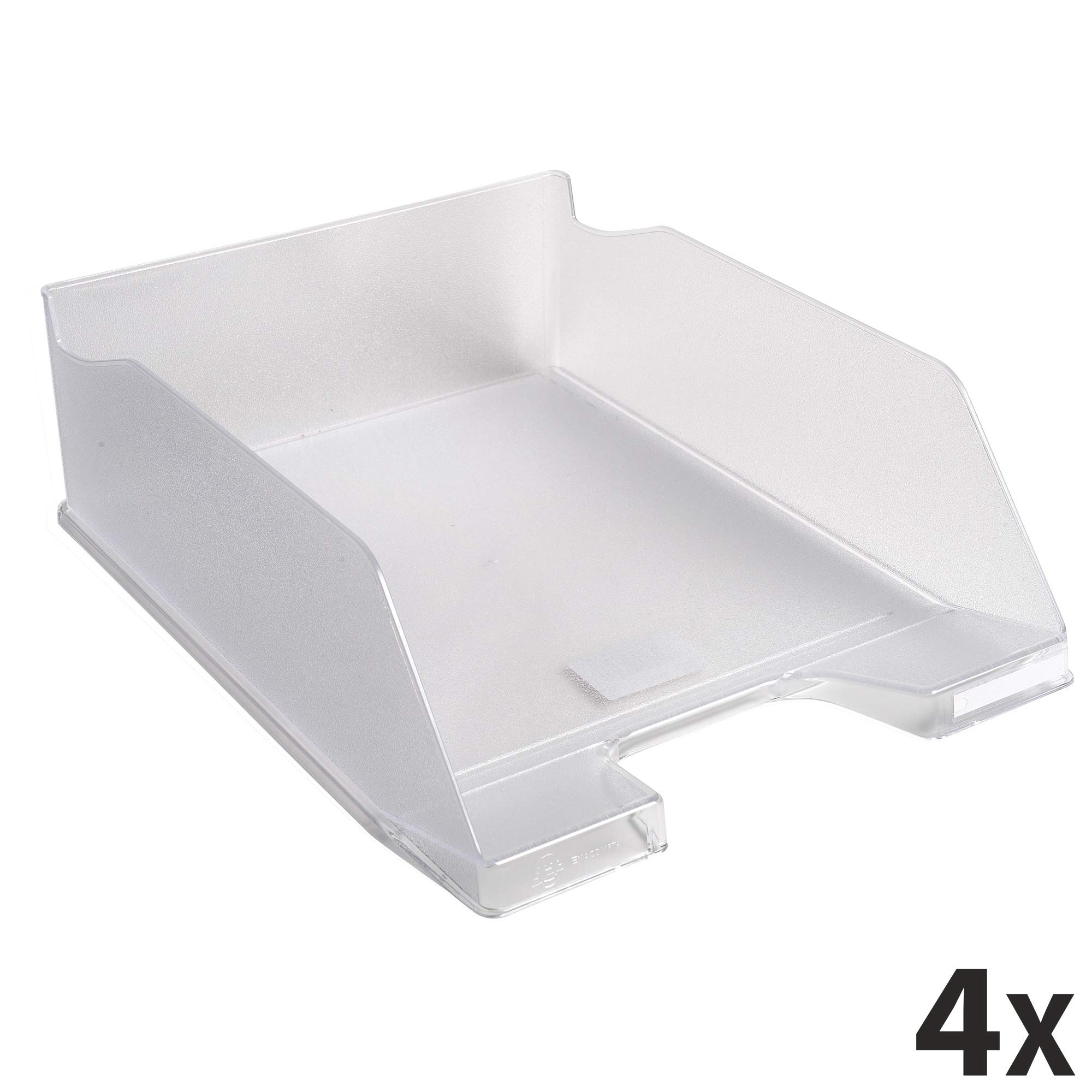 Exacompta - Réf. 11523D - Lot de 4 corbeilles à courrier Combo Maxi - Dimensions 34,7 x 25,5 x 10,3 cm - pour Documents au Format A+ - Couleur Cristal - capacité 750 Feuilles