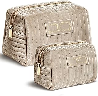 Personalized Makeup Bag Initial Gifts Bags for Women Girls (Champagne, E)