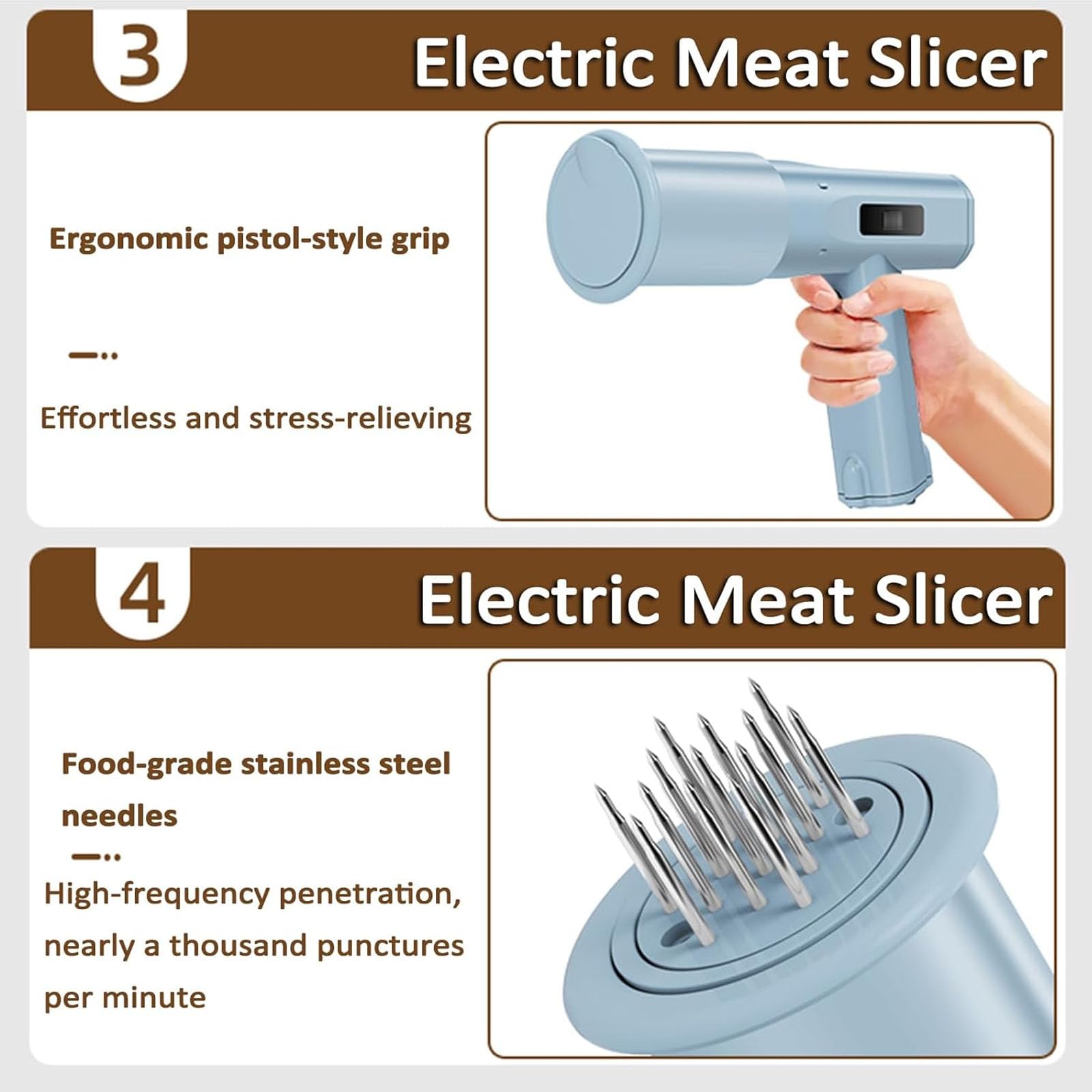Elektrischer Fleischklopfer mit Edelstahlnadeln, Piercing 5000 Mal pro Minute, unverzichtbares Küchenwerkzeug zum Zartmachen von Fleisch und Marinaden