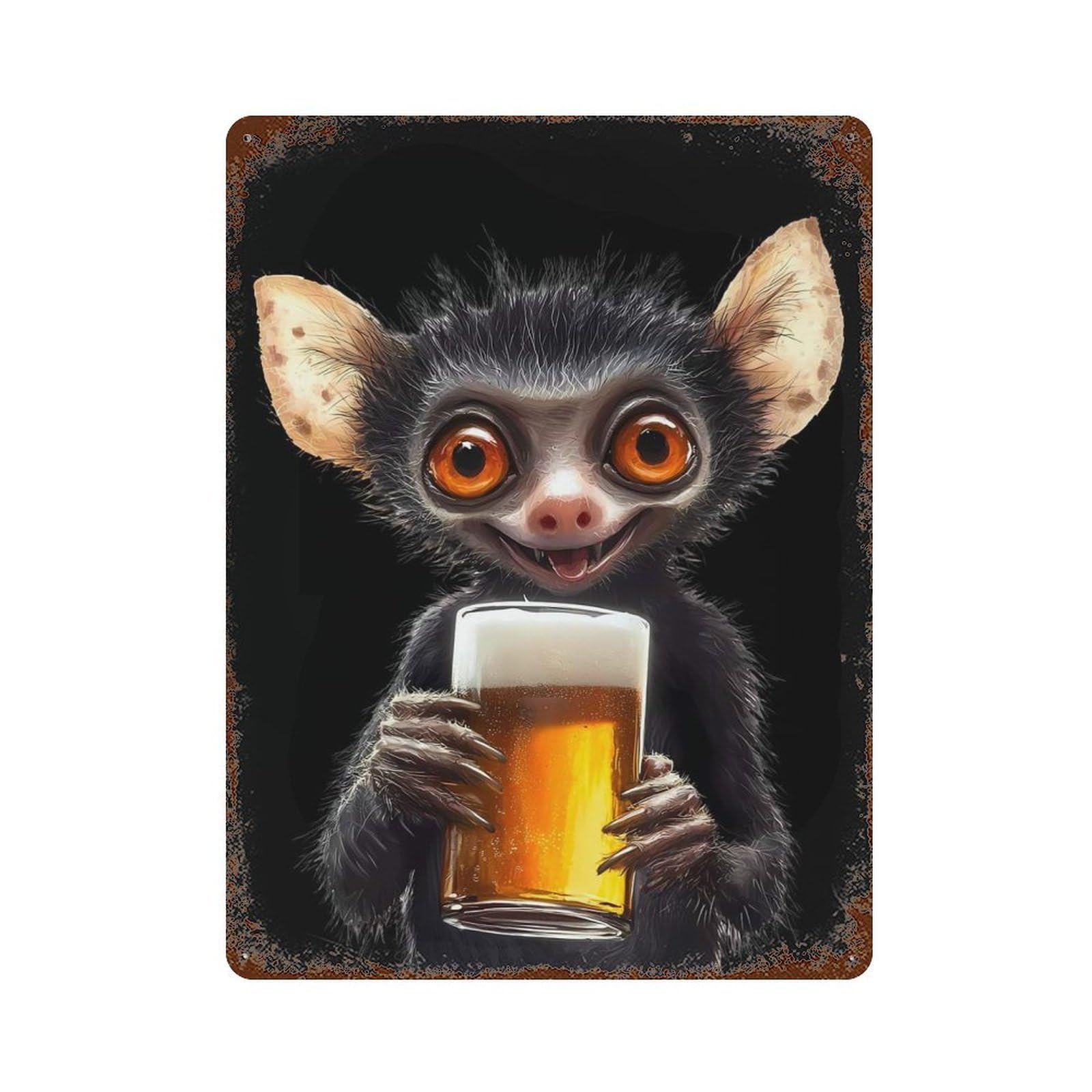 Retro Metal Sign with Lemur with Beer Design 15.7"x11.8", for Living Room, Hallway And Home Decor, Farmhouse Wall Decor