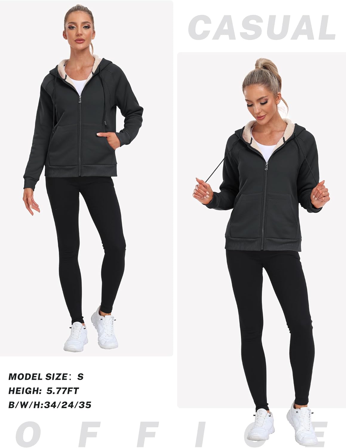 MoFiz Women's Fleece Zip Up Hoodie Warm and Cozy Sherpa Lined Sweatshirt Winter Hoodie Jackets for Women with Pockets - Image 7