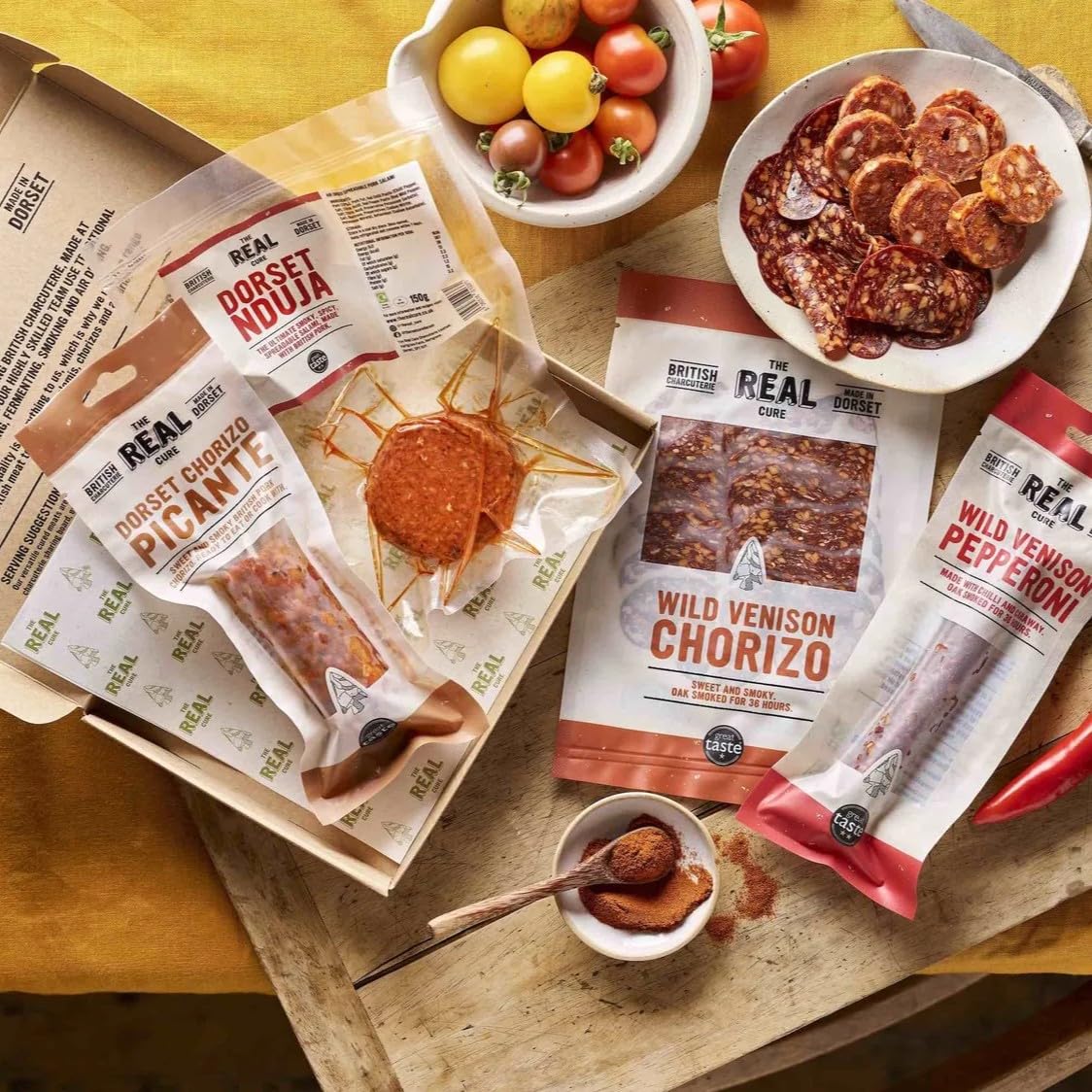 Hot & Spicy Charcuterie Letterbox – Spicy Snacks Gift Box with Nduja, Chorizo Picante & Pepperoni, Charcuterie Hamper Gift Set for Foodies