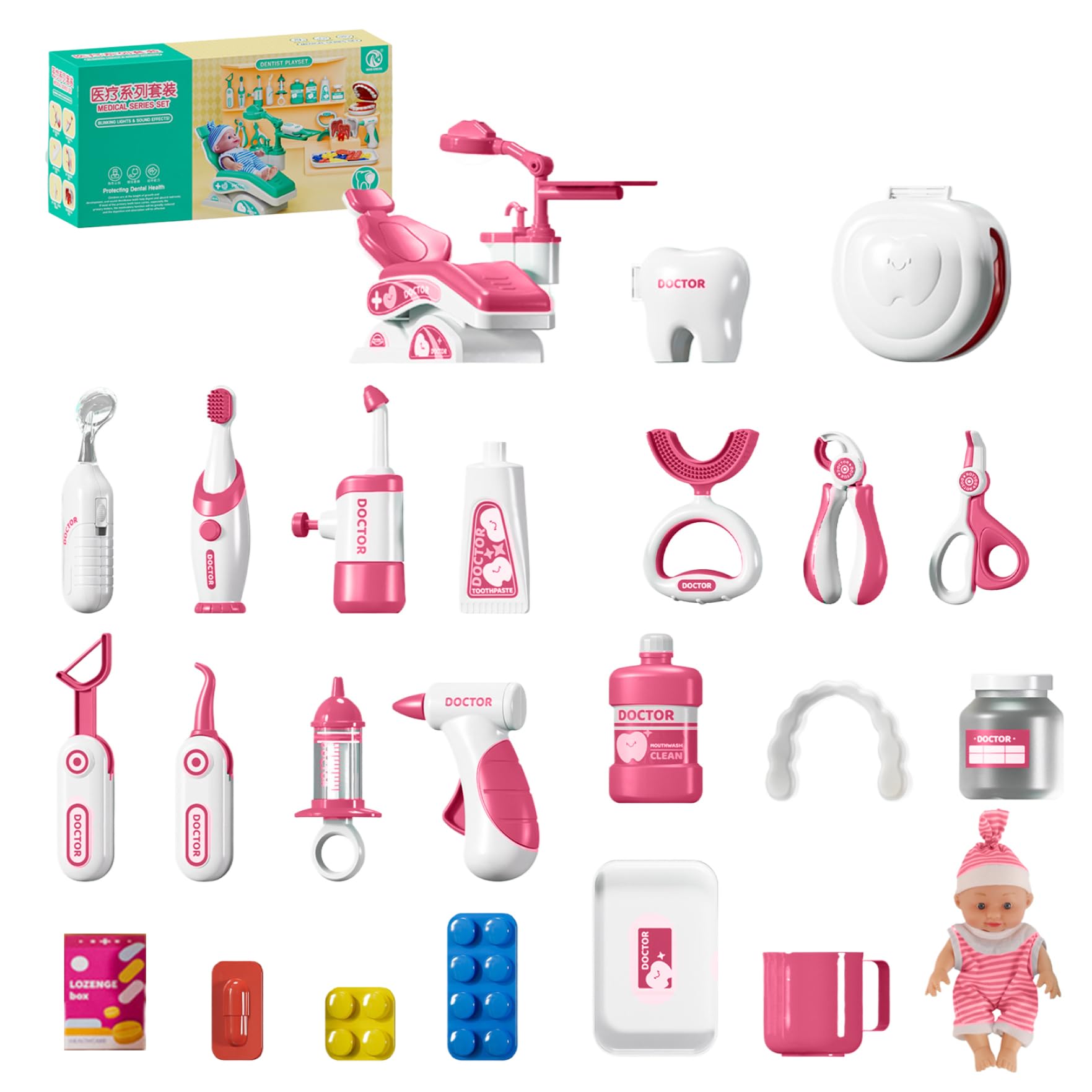 Juego de Dentista para niños, Juego Realista de médico para niños pequeños con muñeca, Juguete de Dentista Educativo temprano, Kit médico de plástico para pequeños Mayores de 3 años