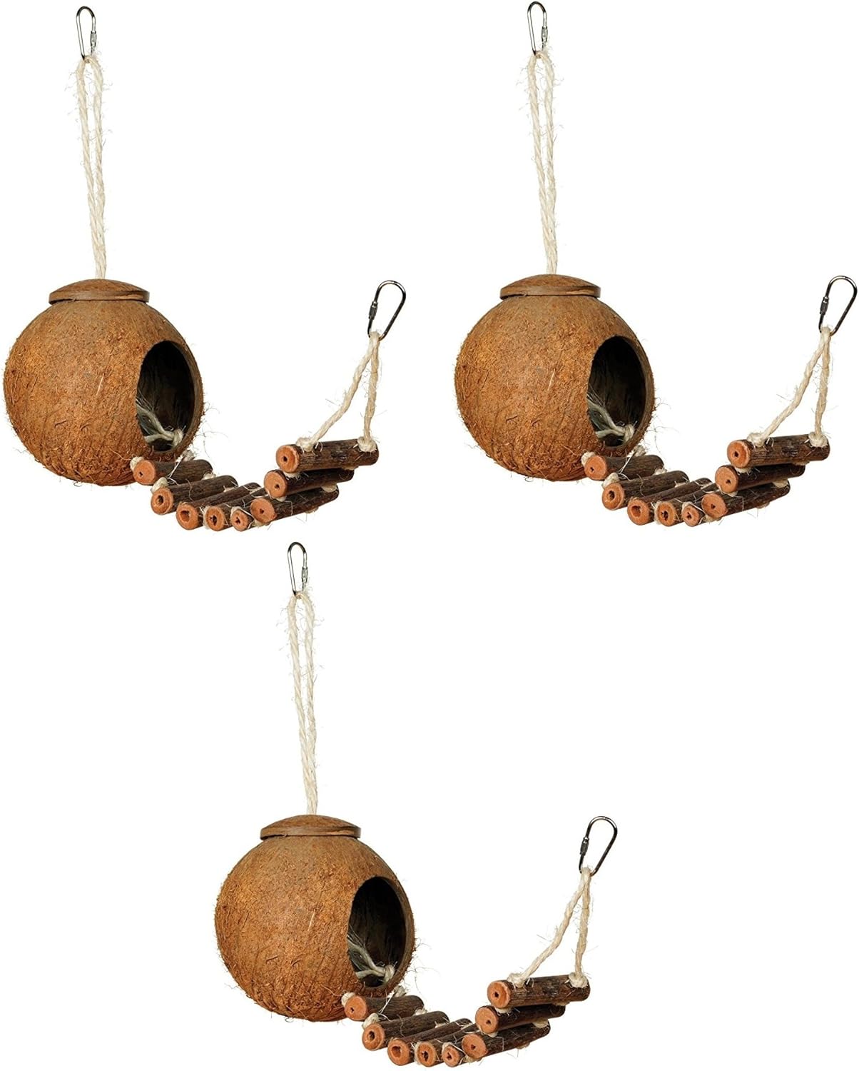 Prevue Hendryx 62801 Naturals Coco Hideaway with Ladder Bird Toy (3 Pack)