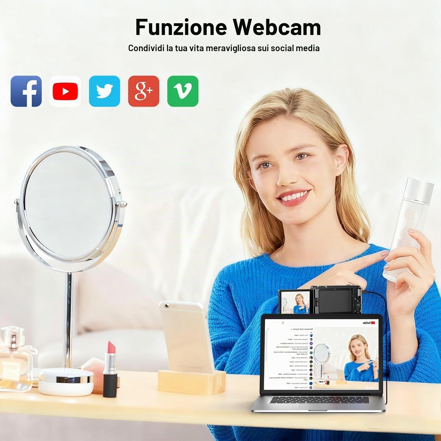 Fotocamera Digitale 4K, 72MP Autofocus Macchina Fotografica Digitale Compatta per Vlogging con Zoom Digitale 18X, Schermo Ribaltabile 270° Digital Camera con scheda da 64GB, Batteria