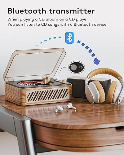 Miniatura 3 de Caja de música con reproductor de CD con Bluetooth, nostálgico, retro, reproductores de CD portátiles para el hogar, altavoces de alta fidelidad,