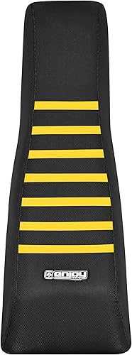 Vista 3 de Enjoy Mfg Funda de asiento – Compatible con Polaris 1995-2003 Scrambler 250 400 500 Trailblazer 250 All Black/Gold Yellow Ribs #243