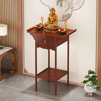 Churches shrines altar shelf with retractable shelf, Vintage Buddha statues sacrificial table with drawers, meditation buddhist table, home shrine altar for prayer, for Buddha statues, offerings.