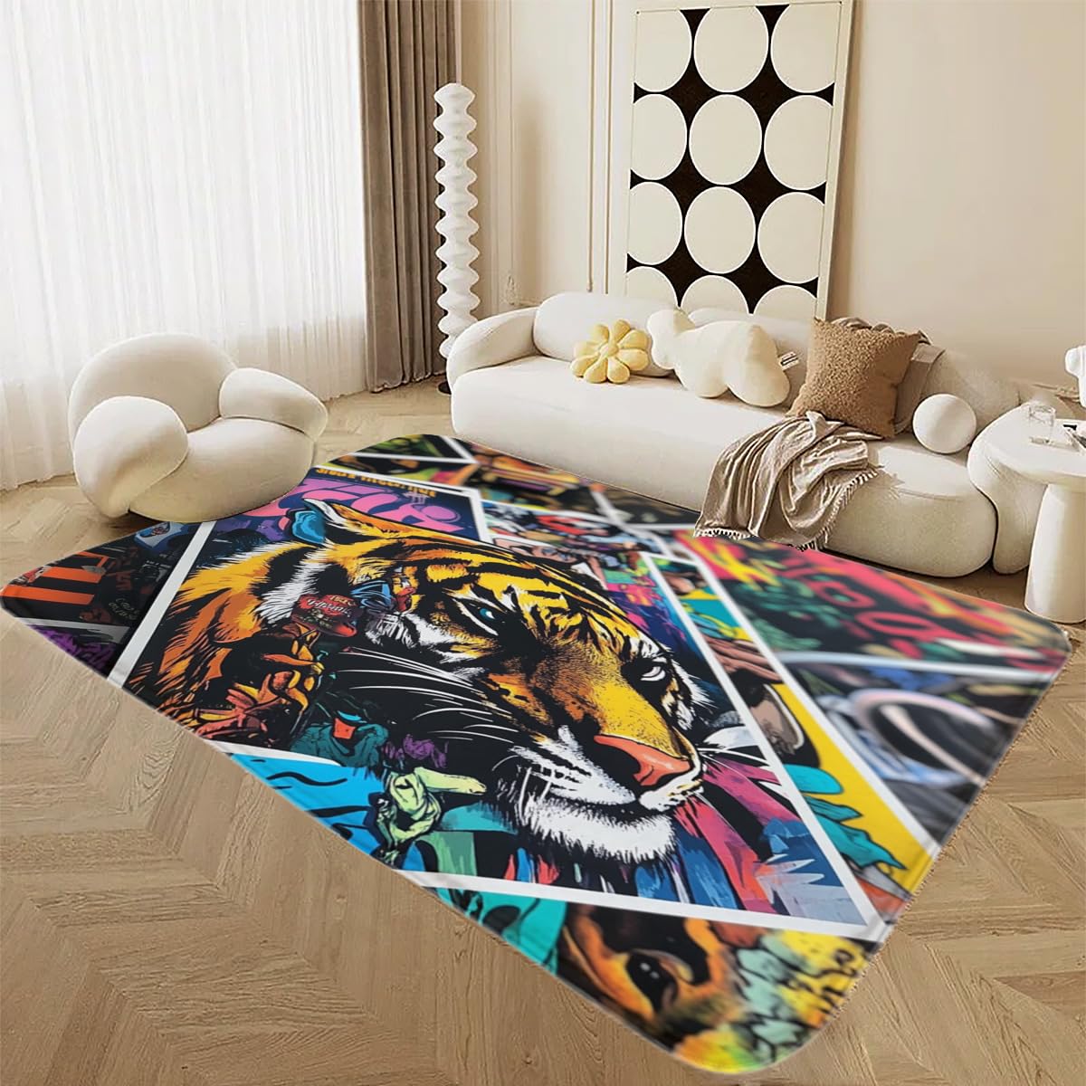 Tapis doux tigre 150 x 200 cm grand format pour chambre d'enfant et bureau calme