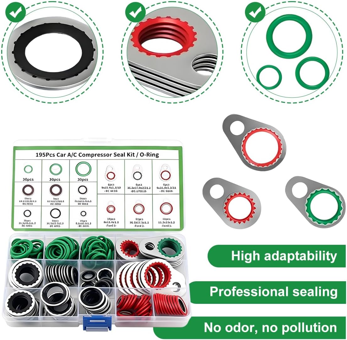 Zpana 195PCS Car A/C Seal Kit, O-Ring Gasket Assortment