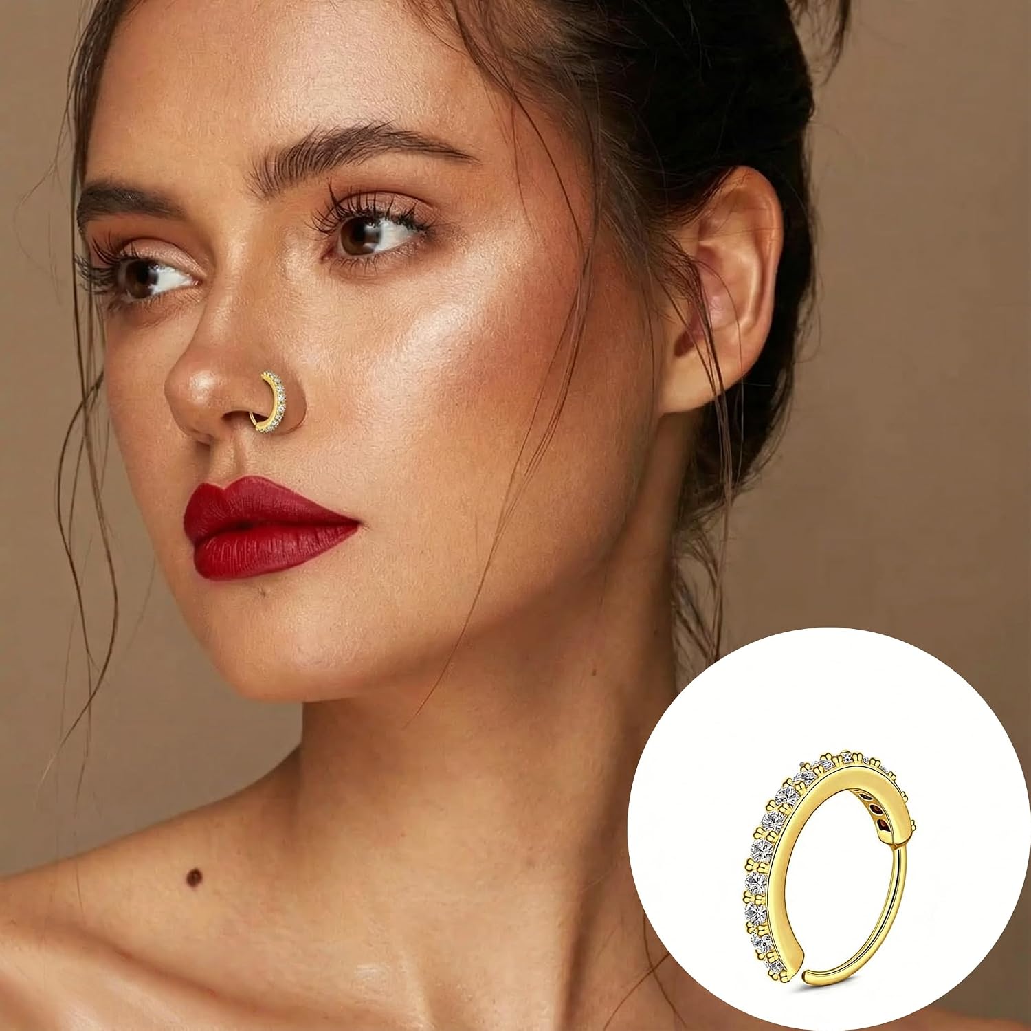 G&O JFU 12Pcs Nose Rings for Women Men - 20G Gold Plated Stainless Steel Hypoallergenic Nose Hoops & Studs, L-Shaped & Corkscrew Heart Butterfly Flower CZ Dangle Nose Piercing Jewelry