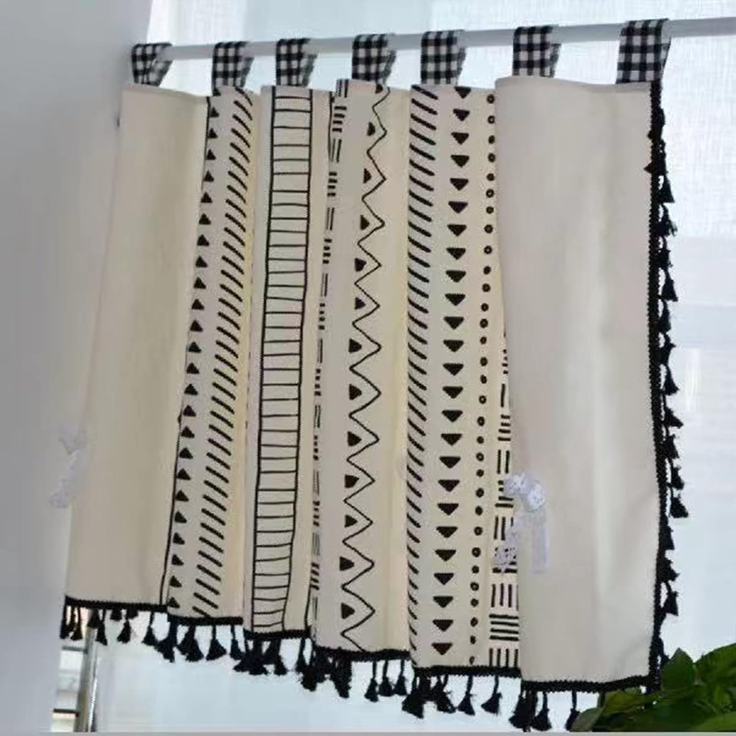 Kitchen Curtains Valances for Windows,Geometry Short Curtains with Tassels,Modern Farmhouse Curtains,Cafe Bistro Curtain Country Style,Window Treatment Tiers Panel for Living Room