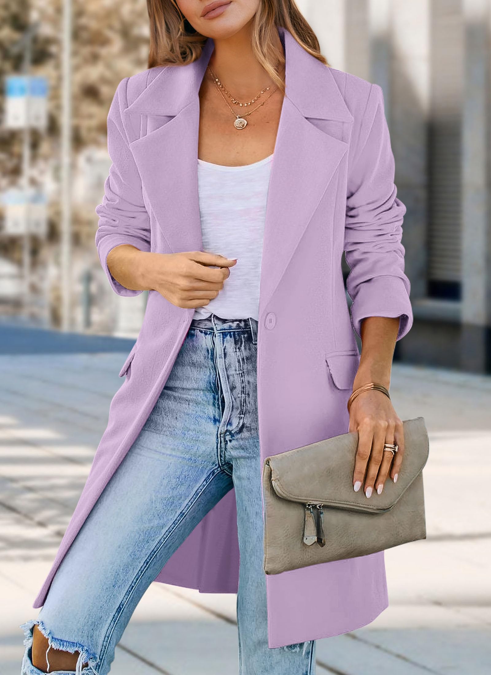 PRETTYGARDEN Women's Business Casual Long Blazer Jackets(Purple,S) view 5