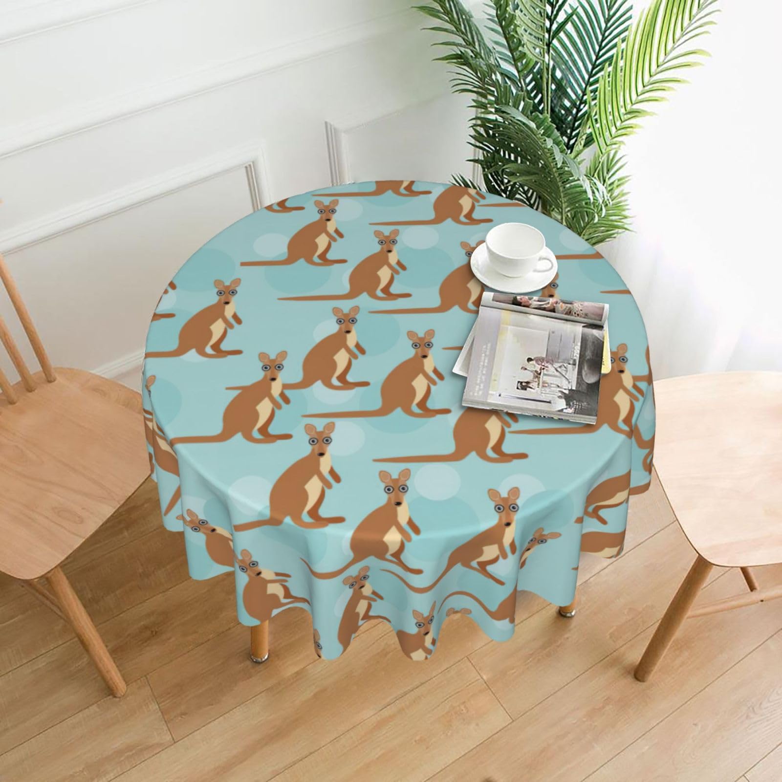 Zcmkjlg Funny for Kangaroo Zoo Print Quick Ship Round Tablecloth 60in Polyester Washable Cover for Dining Room