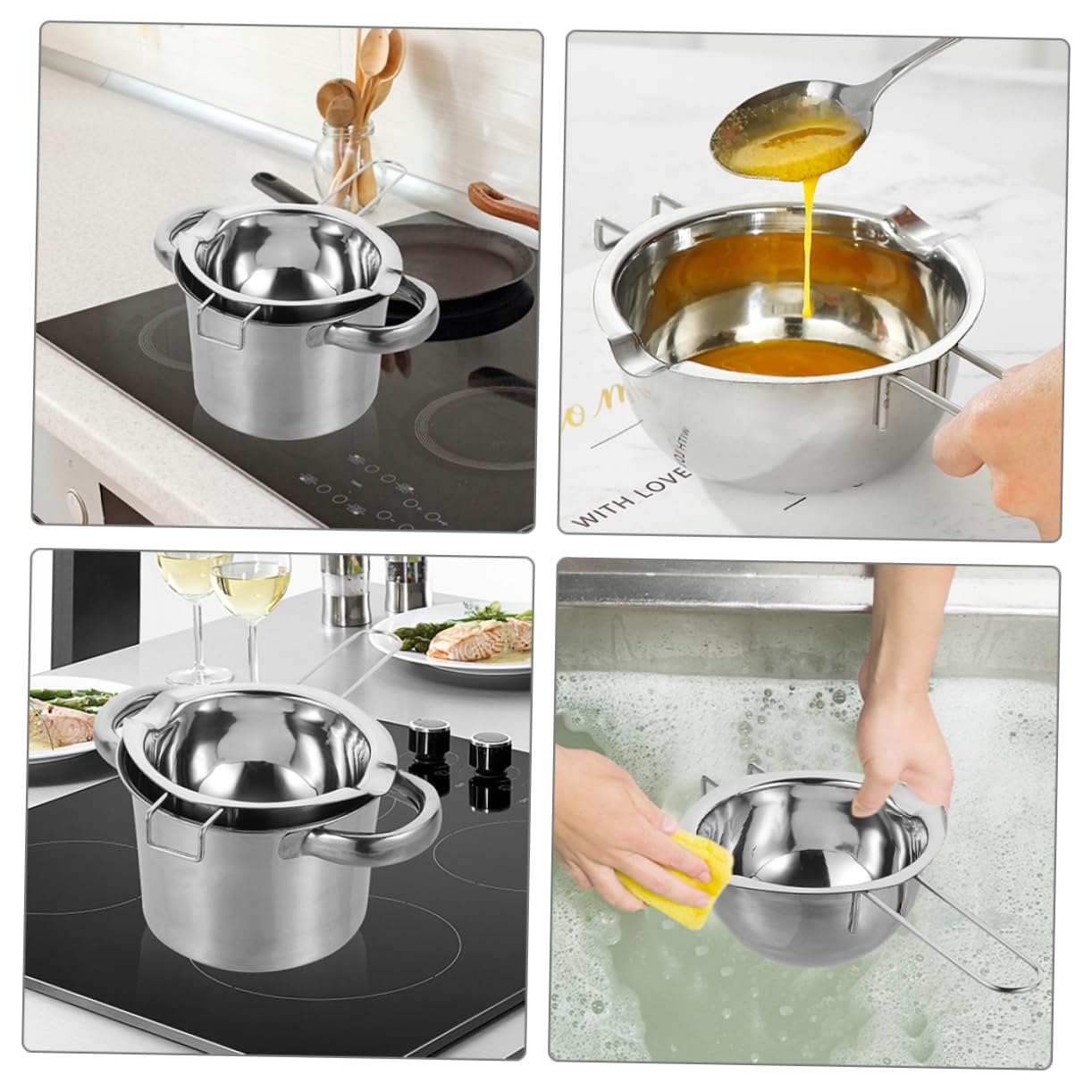 Garneck 1set Double Boiler Pot for Melting Chocolate Cheese and Butter Stainless Steel Melting Pot Capacity for Baking and Cooking Essentials