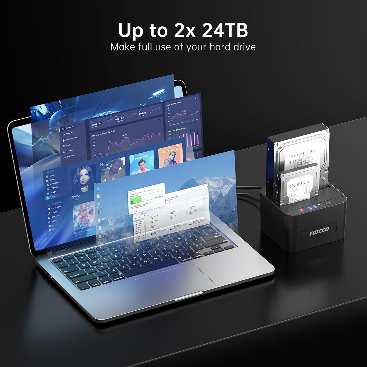 FIDECO External Hard Drive Docking Station, Hard Drive Dock for 2.5 and 3.5 inch SATA HDD SSD, HDD Docking Station with Dual Bay, USB 3.0 Hard Drive Reader, Support Offline Clone and UASP - Image 5