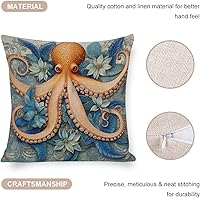 Vista 4 de Funda de cojín de pulpo costero para exteriores, decoración moderna de 18 x 18 pulgadas, decoración náutica costera de playa, casa, vida marina