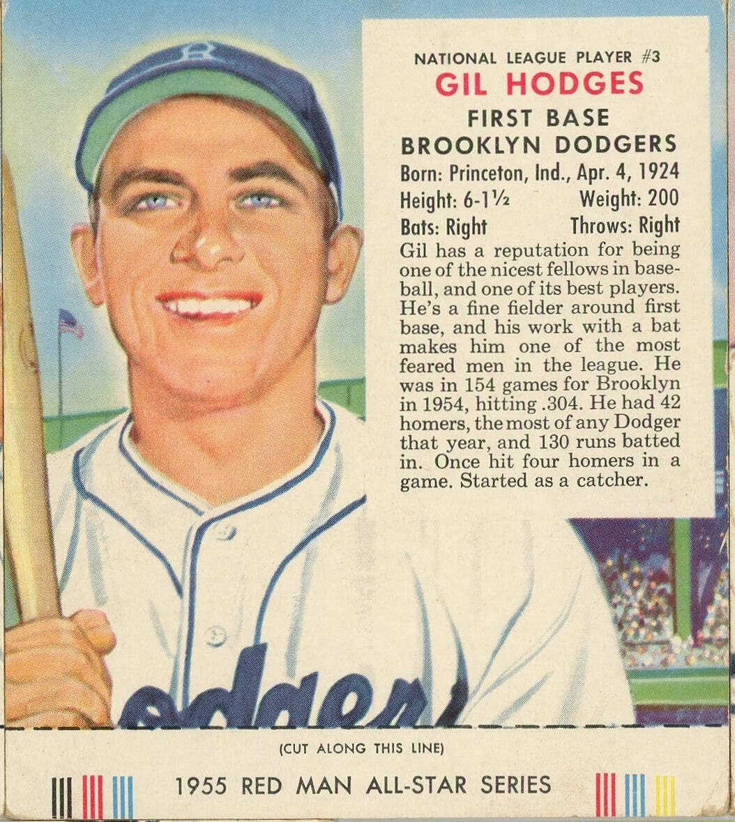Vintage 1955 Red Man Gil Hodges #3 Baseball Card