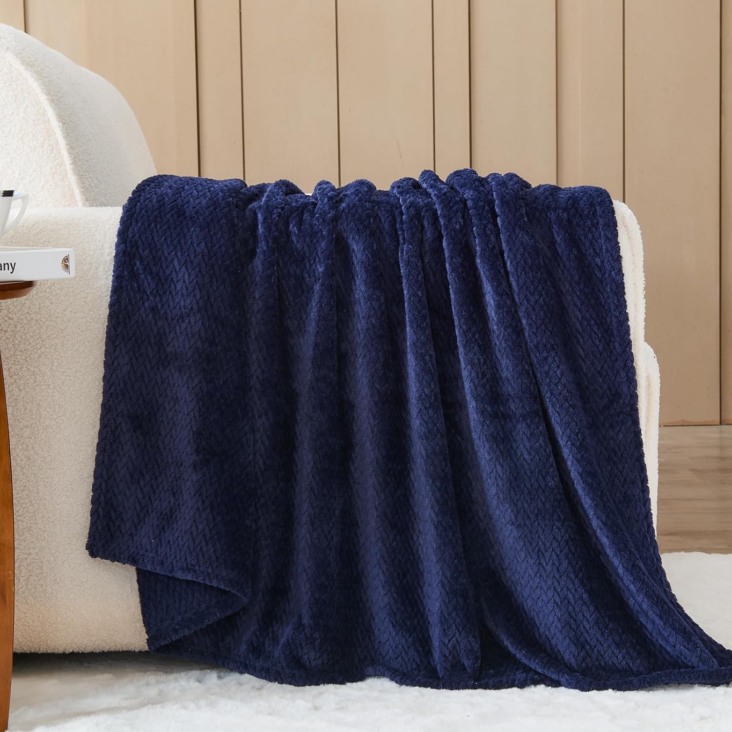 NEWCOSPLAY Super Soft Twin Blanket Dark Navy Premium Silky Flannel Fleece Leaves Pattern Lightweight Bed Blanket All Season Use (Dark Navy, Twin(60"x80")) - Image 2