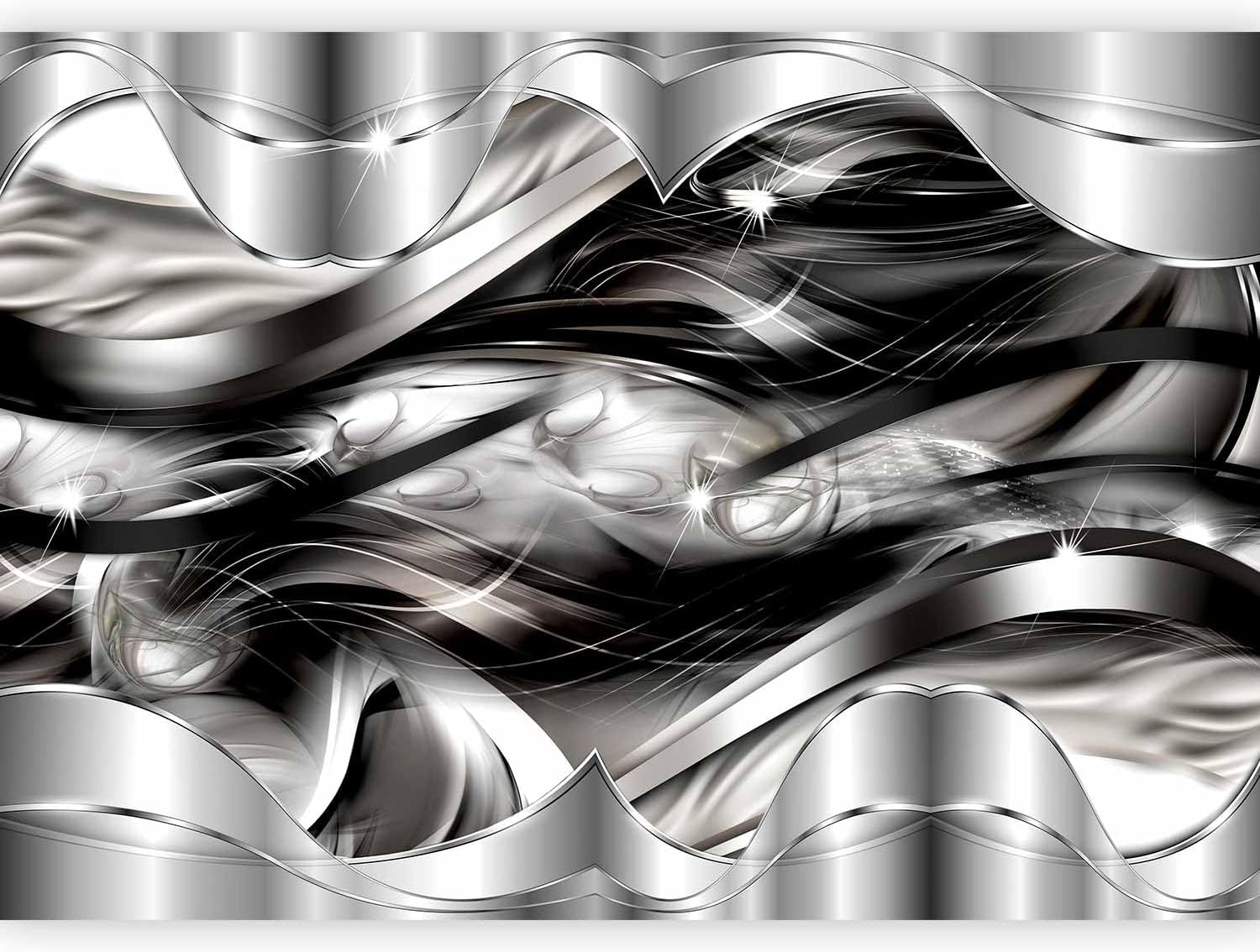artgeist Wall Mural Silver Abstract 116x83 in - Peel and Stick Self-Adhesive Wallpaper Removable Large Sticker Foil Wall Decor Print Picture Image Design a-A-0101-a-b
