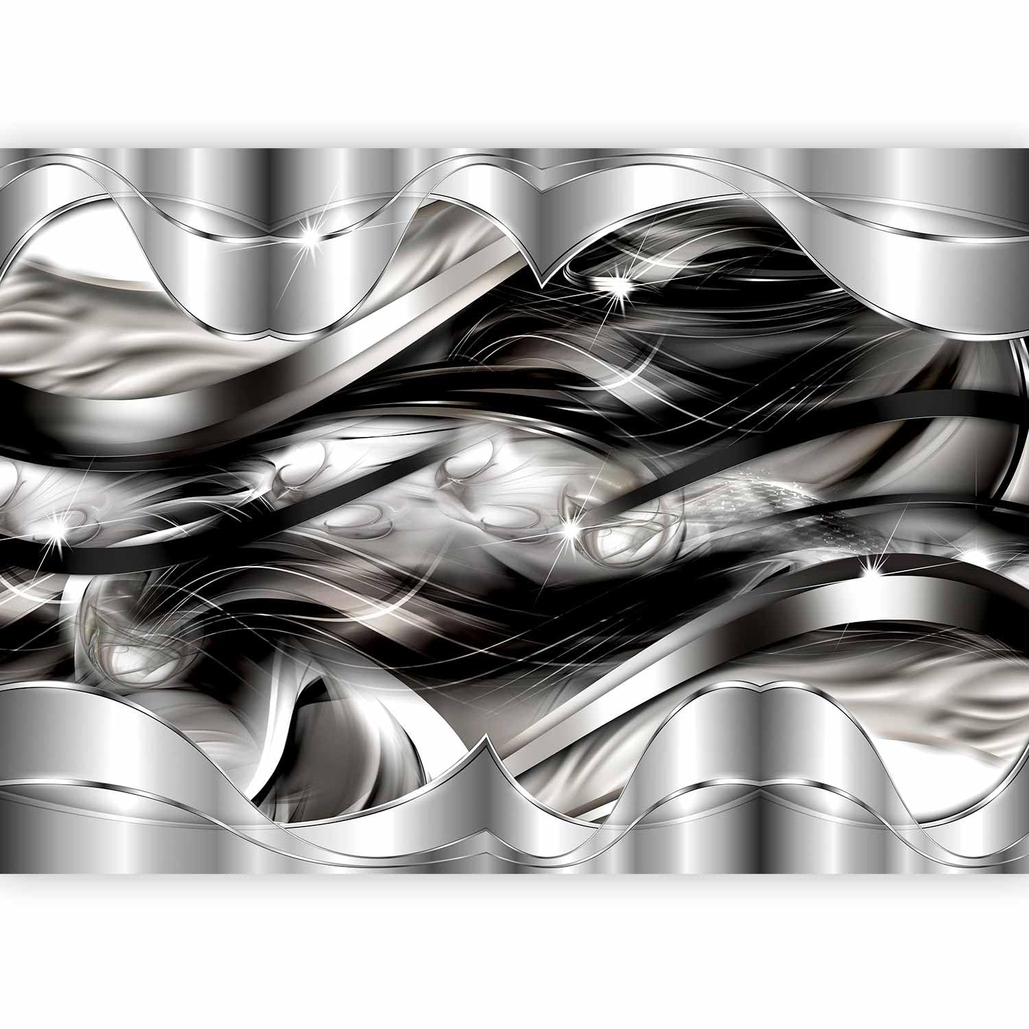 artgeist Wall Mural Silver Abstract 154x110 in - Peel and Stick Self-Adhesive Wallpaper Removable Large Sticker Foil Wall Decor Print Picture Image Design a-A-0101-a-b