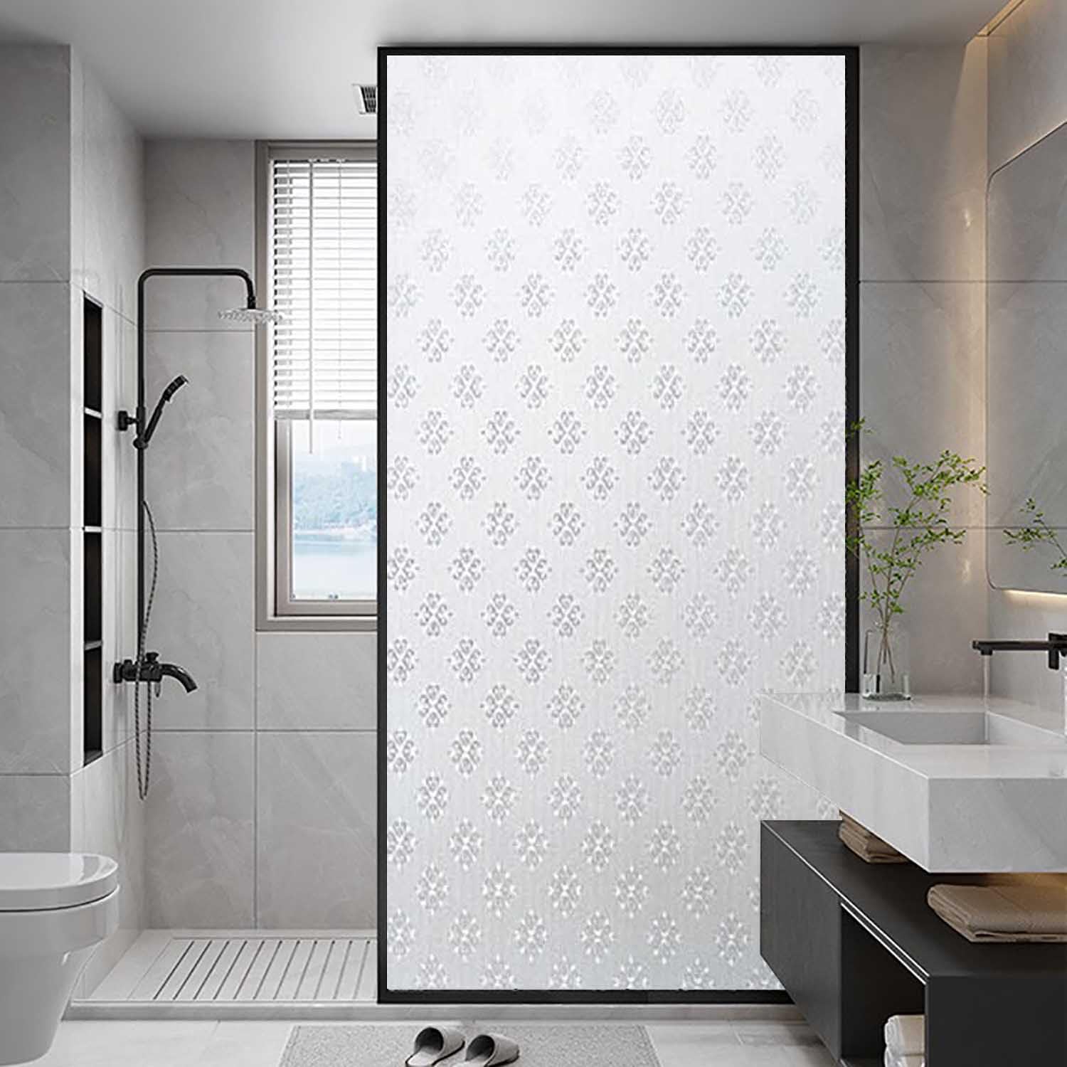 XQKXHZ Opaque Glass Privacy Film for Windows,Heat Control,UV Blocking,Non-Adhesive,Static Cling Window Coverings Film,Frosted Decorative Window Film for Home Bathroom Bedroom Kitchen Office,90x200cm