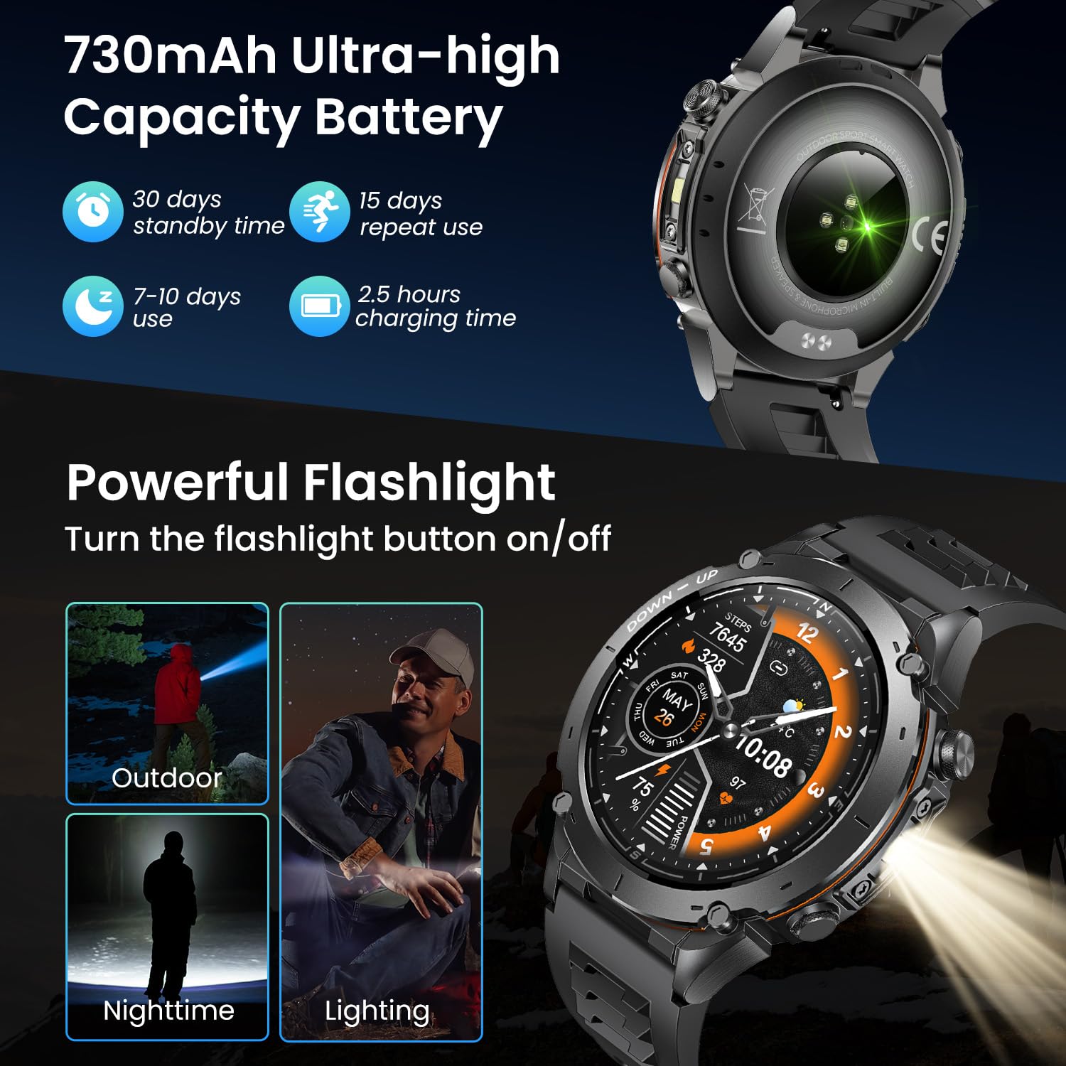 Orologio Smartwatch Uomo con GPS Sport: 1.43" AMOLED Impermeabile Fitness Smart Watch Chiamate Bluetooth con 100+ Modalità Sportive Bussola Monitoraggio Sonno 730mAH Batteria Compatibile iOS e Android