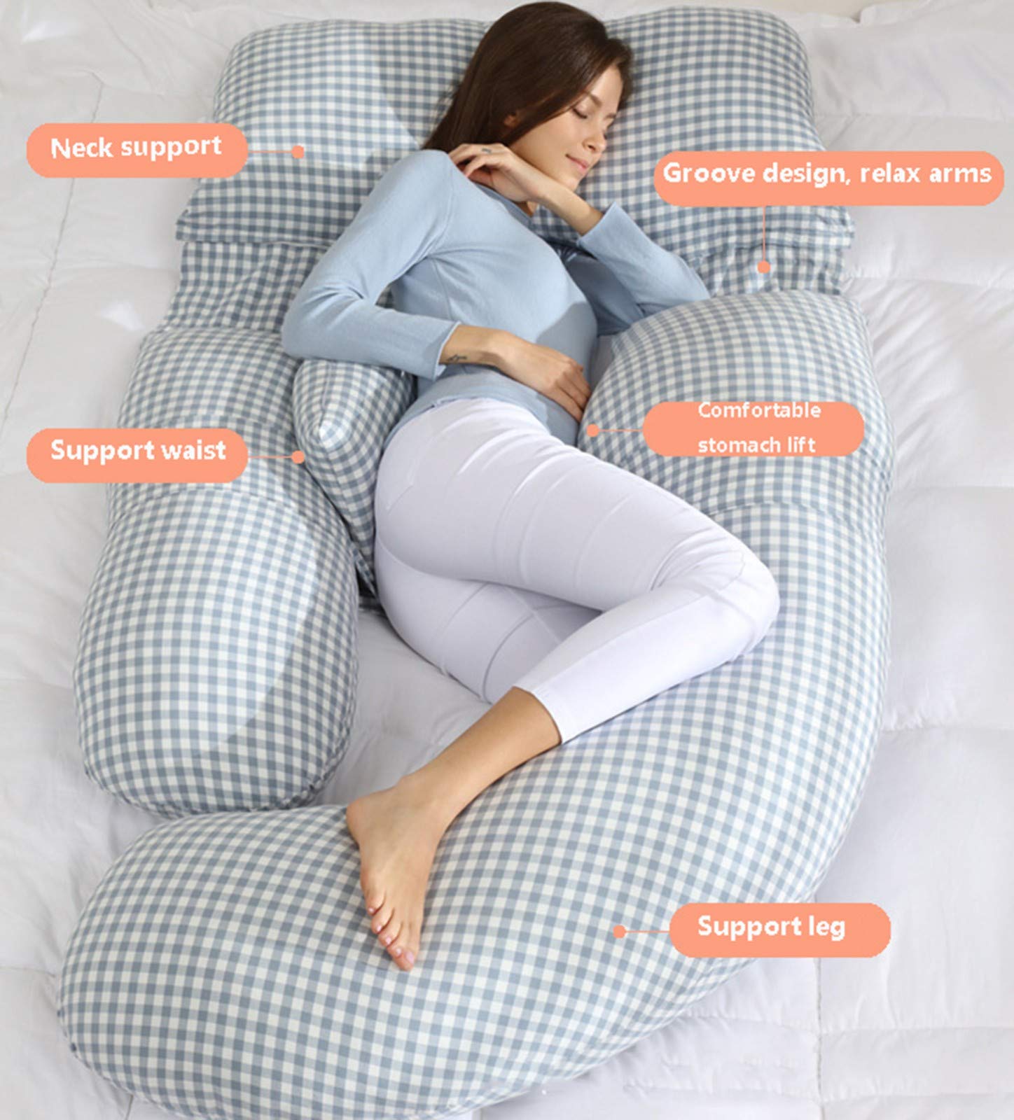 Pregnancy Body Pillow With Cotton Cover, U-Shaped Waist Pillow Maternity Pillows Full Body Pillow For Pregnant Women And Pain Relief 1,180 * 110 * 80cm