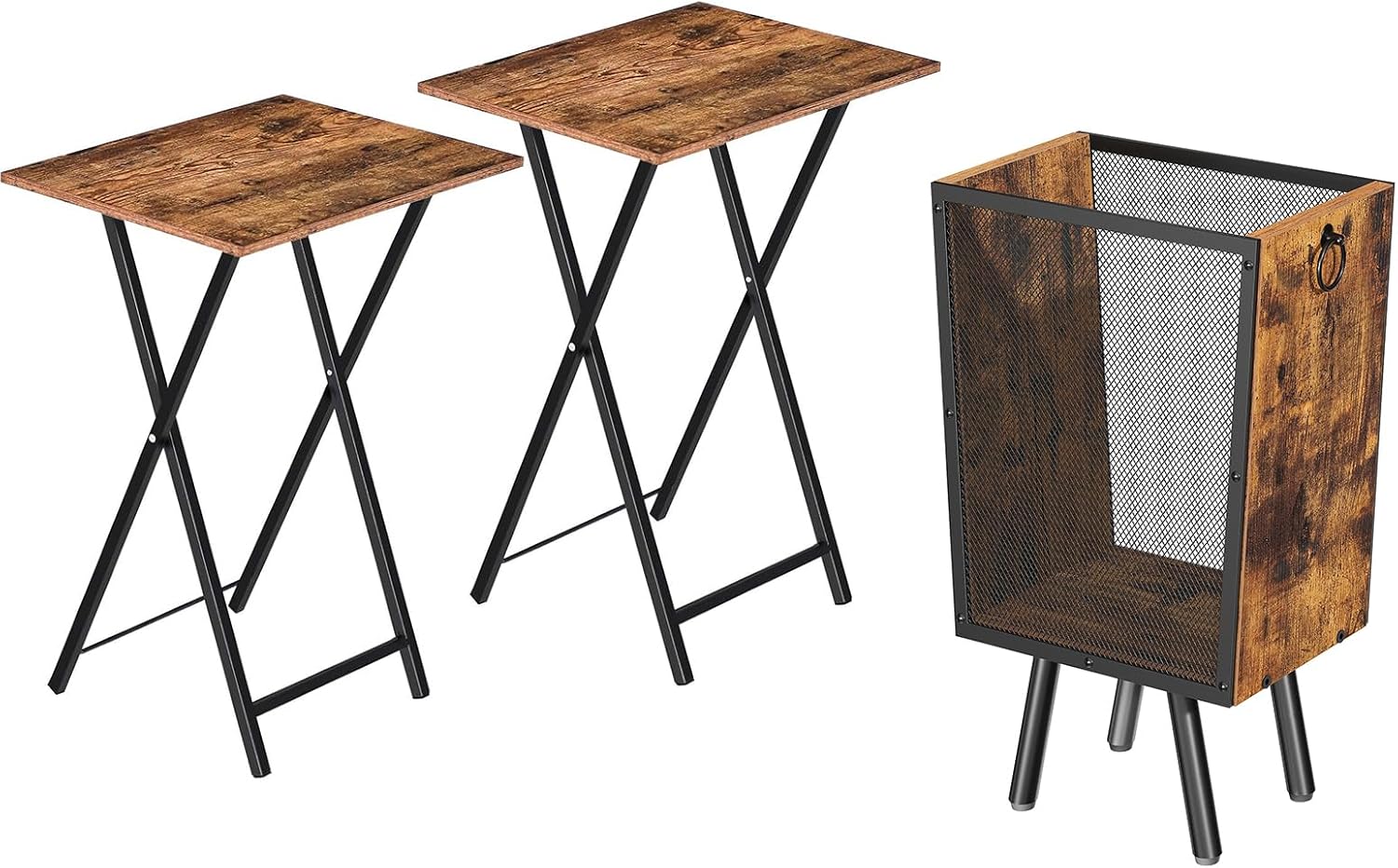 HOOBRO Folding TV Tray Tables and Office Trash Can Bundle,Set of 2 Side Table for Small Space, 4.5 Gallon Wastebasket with Pull Rings & Legs， BF25BZ01-BF06LJ01