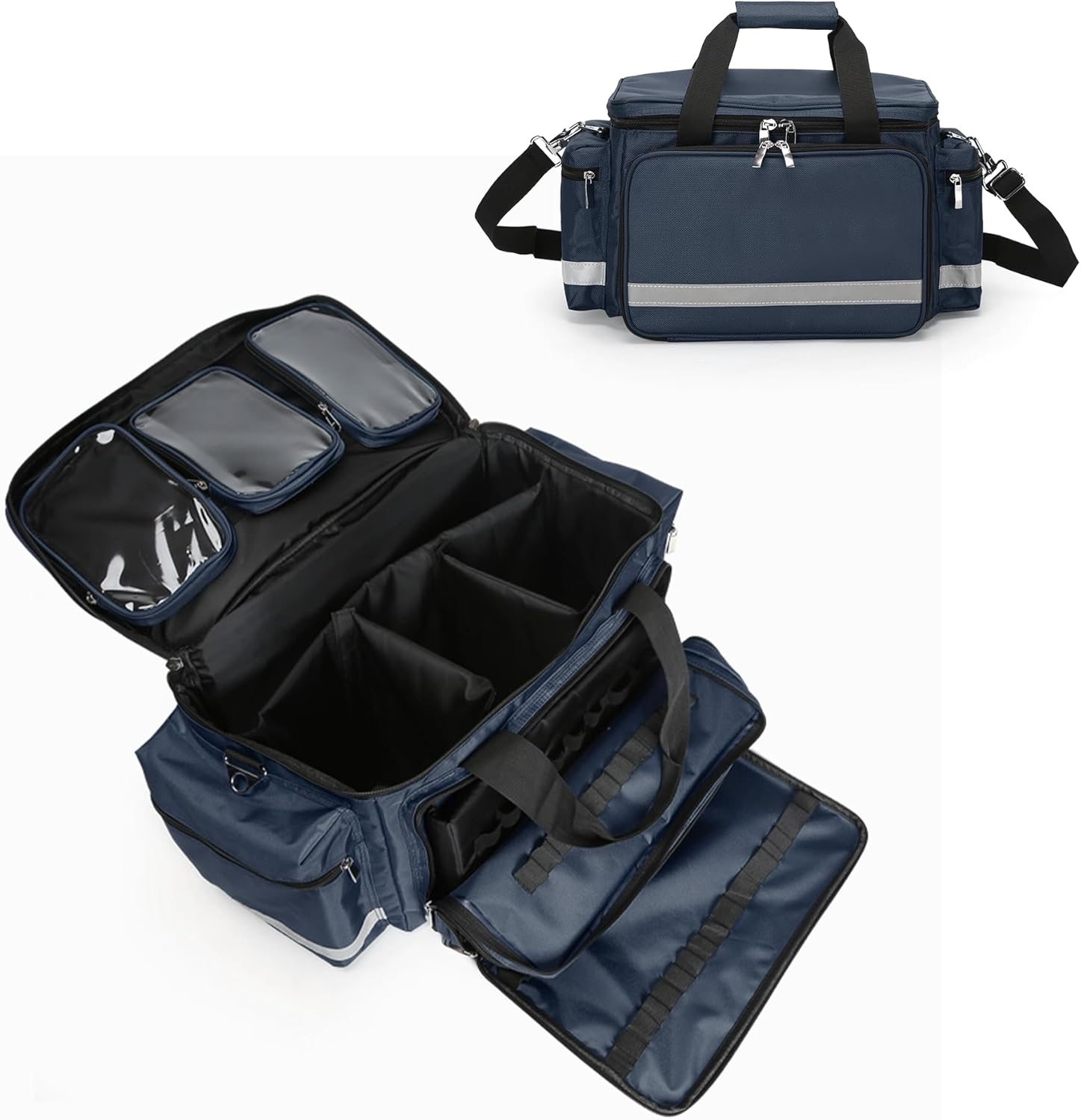 Medical Bag Empty First Aid Bag Emergency Responder Bag Professional First Aid Kits Storage with Inner Dividers and No-Scratch Bottom,Trauma Bag for Home Health Blue 21.65" x 17.72"x 11.81"