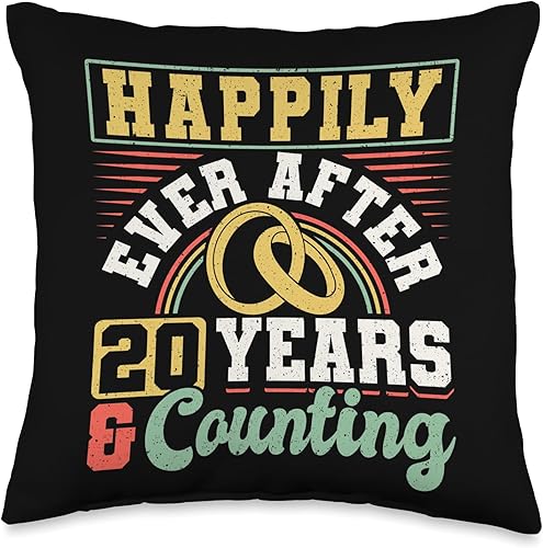 Miniatura 4 de Married Couples Matching Apparel JM0 20th Wedding Anniversary Happily Ever After 20 Years and Throw Pillow, 18x18, Multicolor
