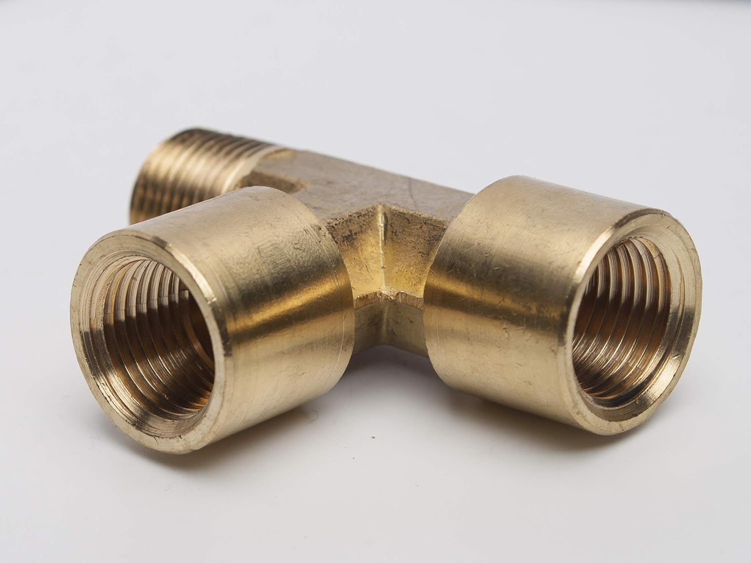 LTWFITTING Brass Pipe Fitting 3/8" Male x 3/8" Female x 3/8" Female NPT Pipe Tee Water Fuel Boat (Pack of 100)