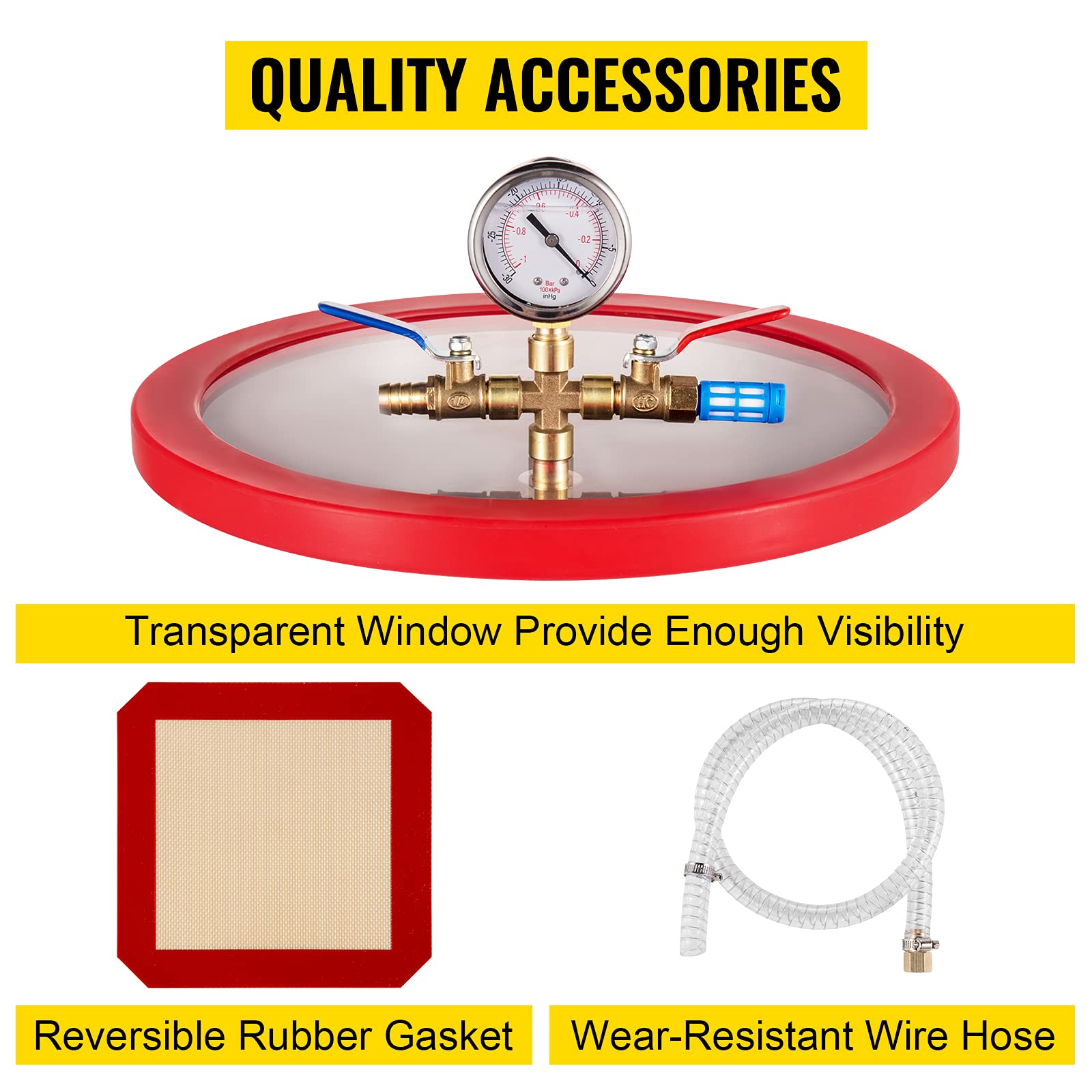 VEVOR Vacuum Chamber with Pump 3CFM 1/4HP Single Stage Vacuum Pump with