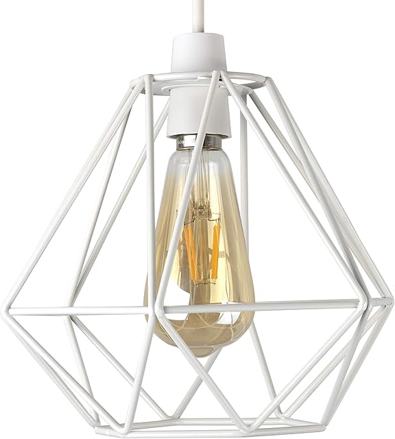 MiniSun Retro Style White Metal Basket Cage Ceiling Pendant Light Shade - Complete with a 4w LED Filament Bulb [2700K Warm White]
