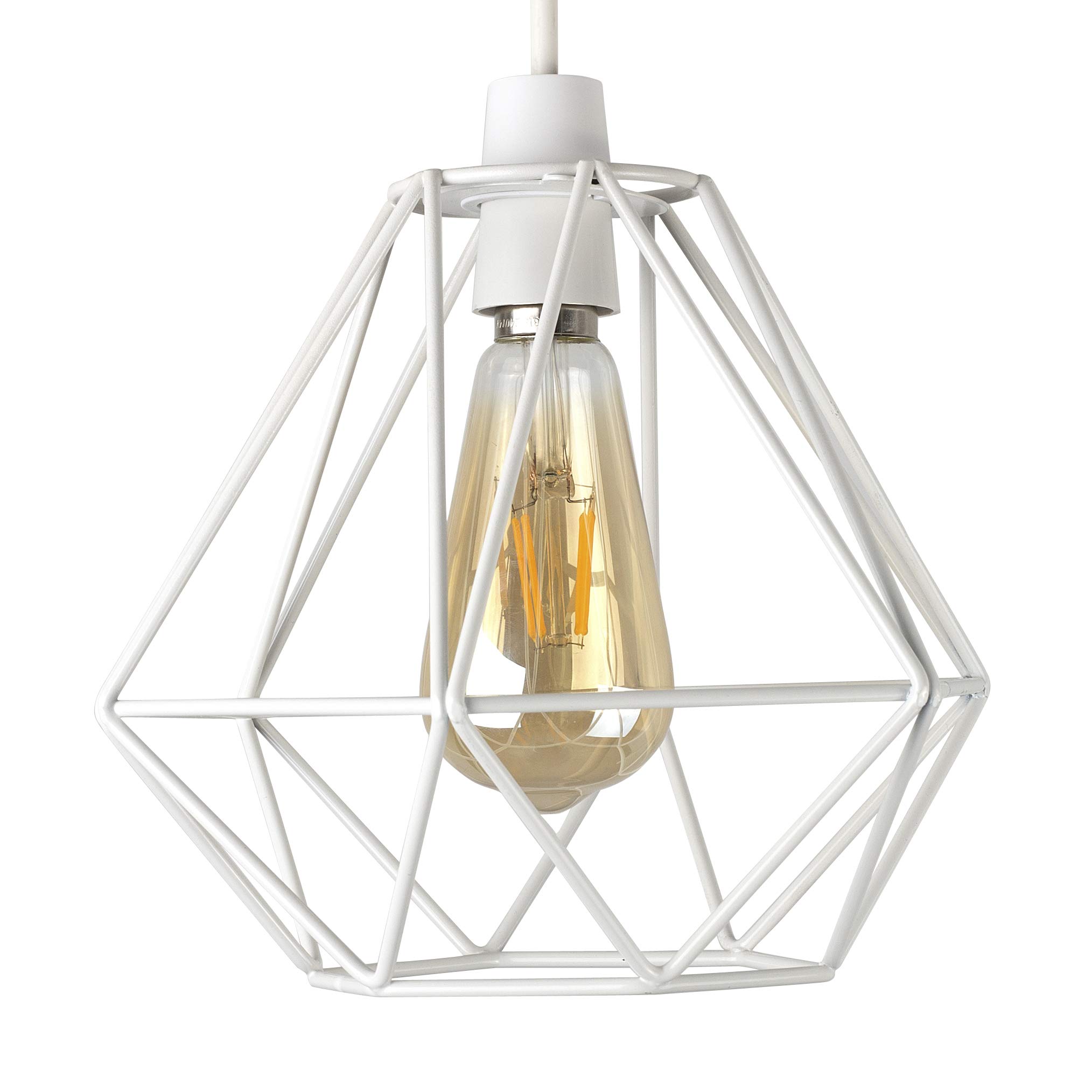Minisun White | Retro Style Metal Basket Ceiling Light Shade | Pendant Lights, Home Décor & Improvement Essential | Includes 4W Led Bulb [2700K Warm ] | 23.5Cm Shade Width