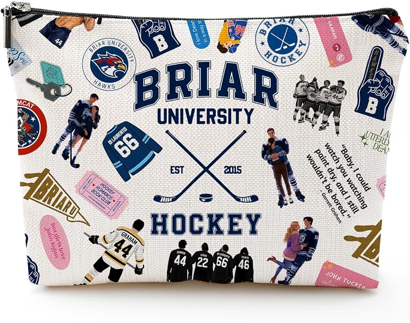 Necessaire de maquiagem Byqone Off Hockey Campus com zíper, estampa colorida, 24,89 x 5,08 x 17,02 cm