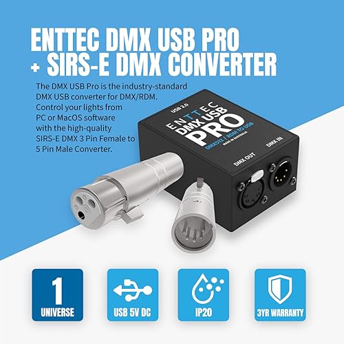 Miniatura 2 de Enttec DMX USB Pro 70304 Interfaz de iluminación y conector SIRS-E 70029 5P macho a hembra 3P (adaptador) - Paquete..