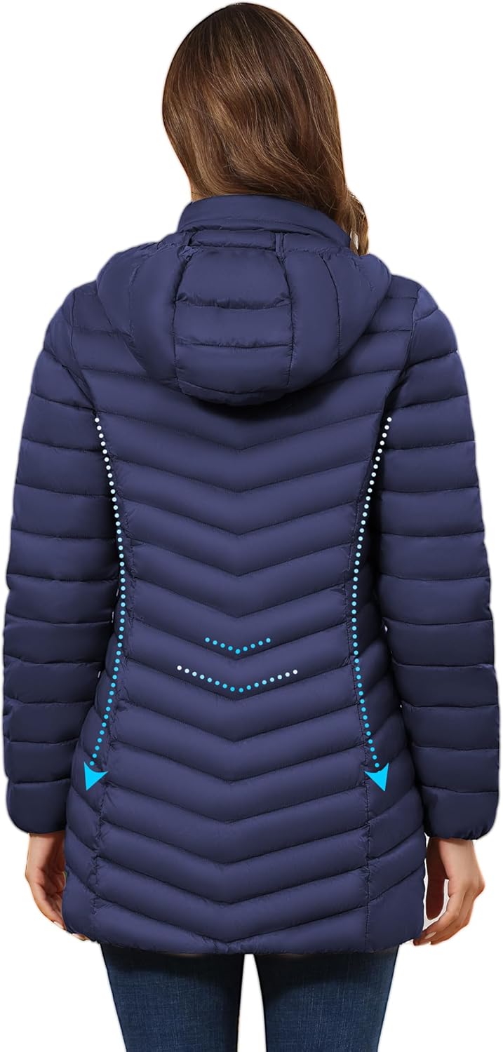 ROYAL MATRIX Women's Packable Puffer Jacket - Lightweight Winter Warm Long Quilted Puffer Coat with Detachable Hood - Image 3