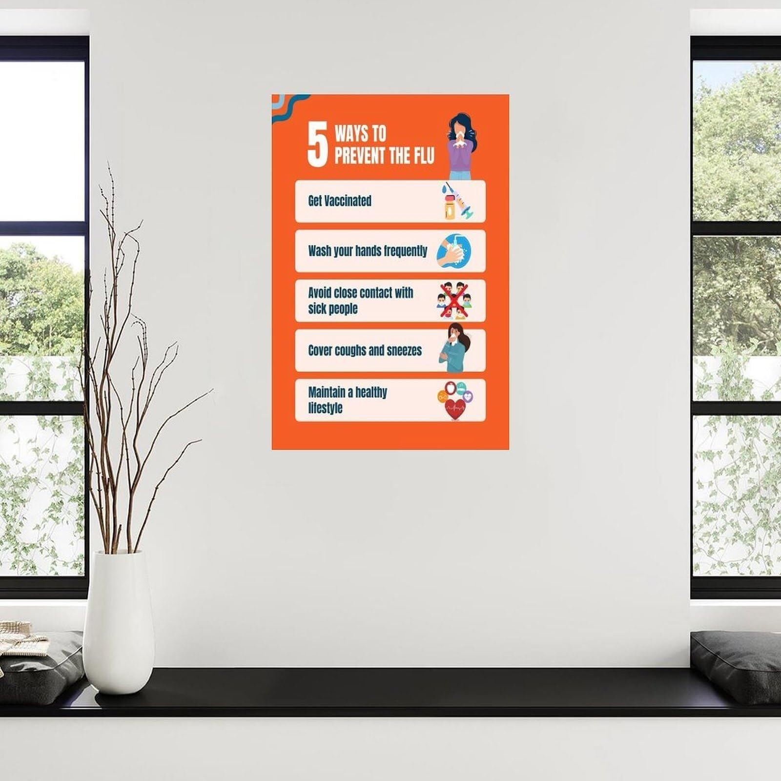 JMVLVLOA Cold and Flu Season Health Tips Poster Guide Informative Chart Wall-Art Set for School Nurse Office Home Clinic Decor(Framed,16x24inch(40x60cm))