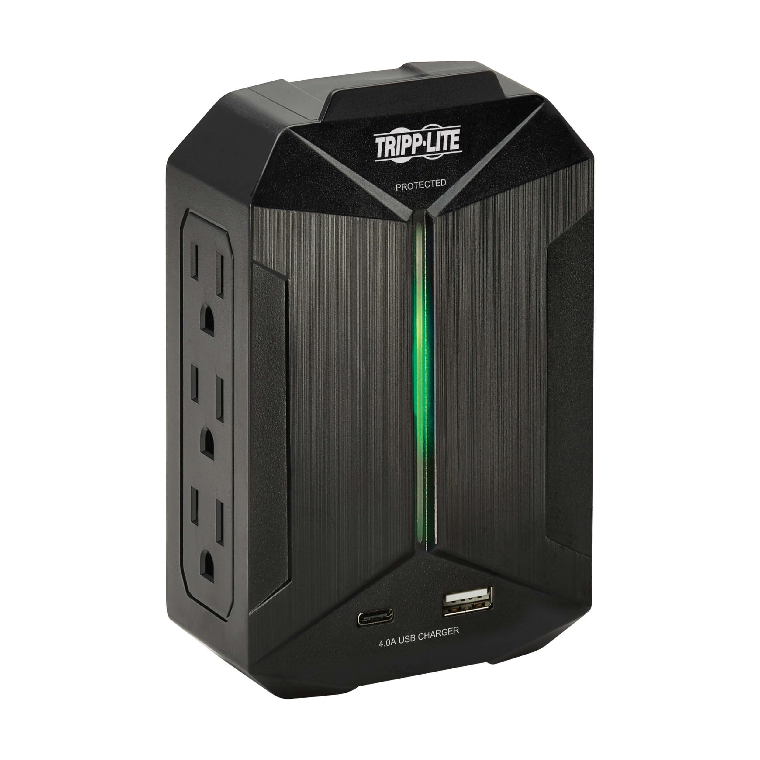 Tripp Lite Surge Protector Power Strip 6-Outlets + 1 USB & 1 USB-C Port, Direct Wall Plug-in, Black, Green LED Light, 490 Joules, EMI/RFI Filtering, 20,000 Insurance (SK62USBC)