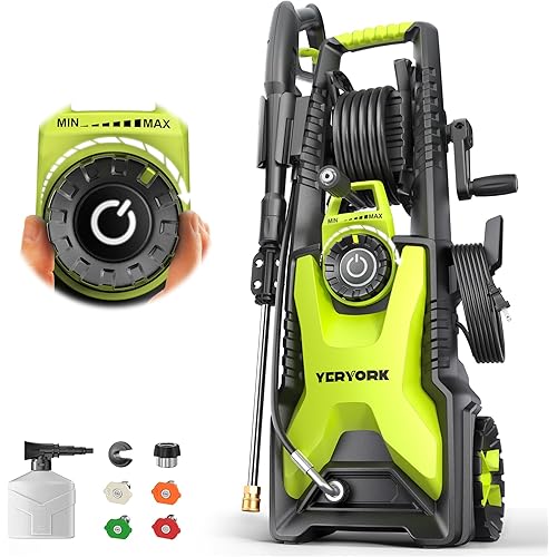 4000 PSI Electric Pressure Washer, 1900W Motor, 4 Adjustable Nozzles, 32.81ft Hose, Foam Cannon, Ideal for Driveways, Patios, Cars, Boats, and More