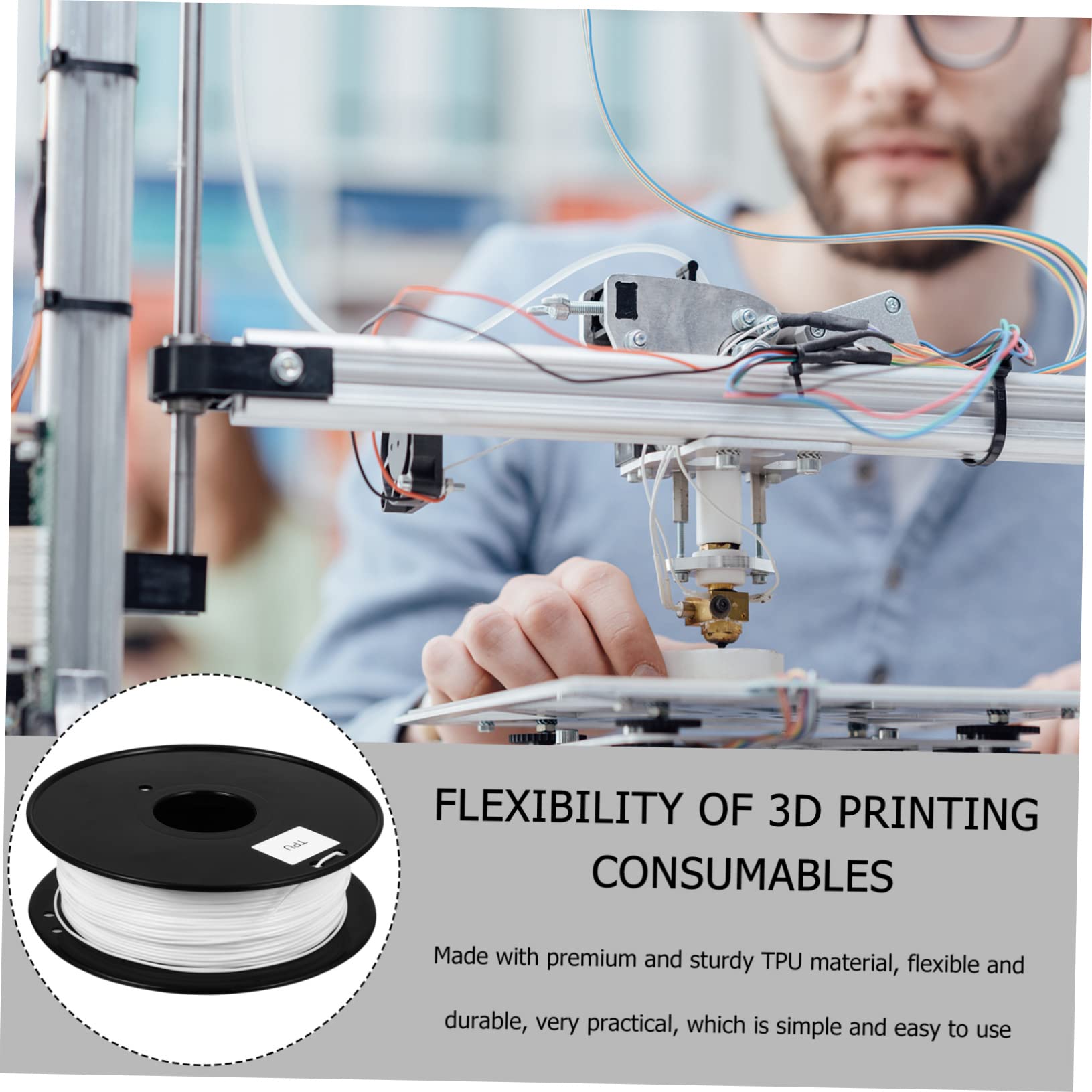 GLEAVI Filamento Flexible de Tpu Blanco 1.75mm para Impresora 3d 0.8kg Suave Larga Duración