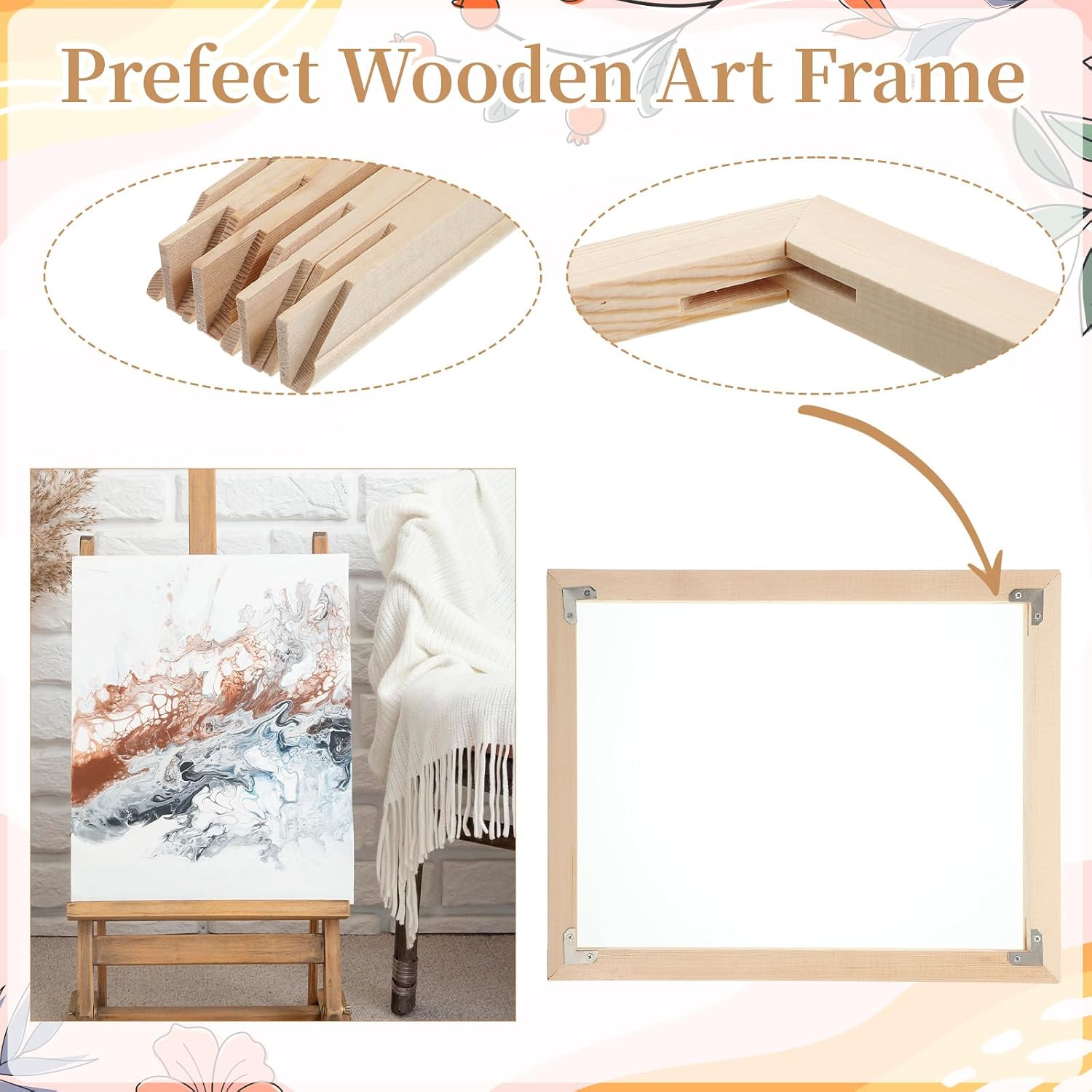 HANLANXUE 3 Pcs 12"x 16" DIY Wood Canvas Stretcher Bars, Easy to Assemble Wooden Frames Kit for Oil Painting, Canvas Painting, Embroidery, Needlepoint Arts Supplies