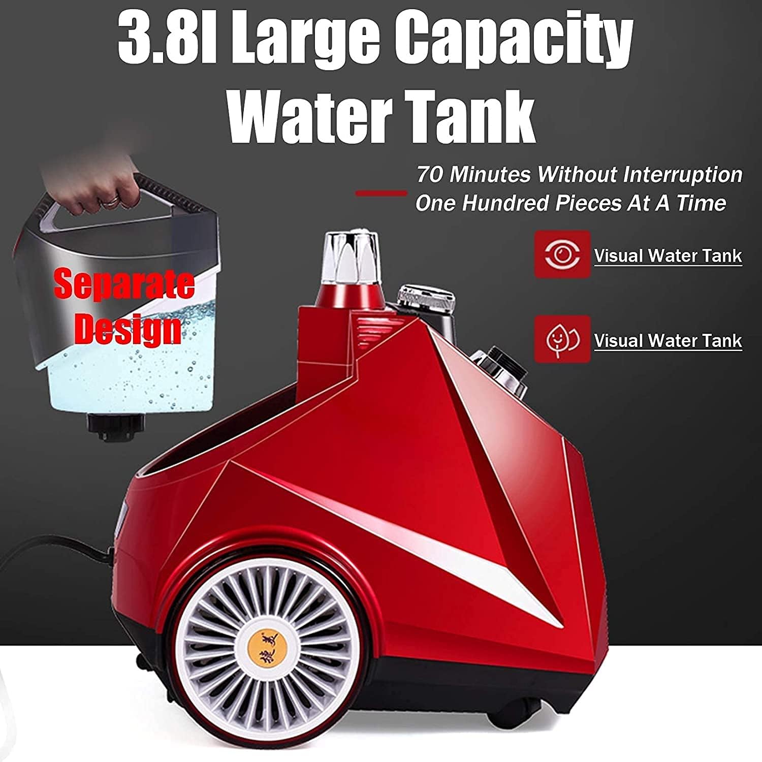Garment Steamer Professional 2200-Watts Full Size Garment and Fabric Steamer with Screen Red