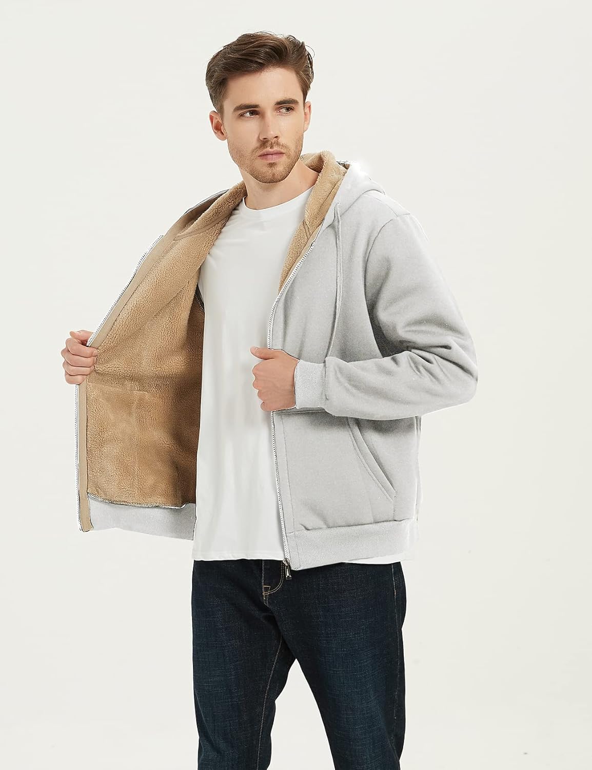 Flygo Men's Sherpa Hoodie Jacket Fleece Lined Zip Up Warm Hoodies Sweatshirt Winter Zipper Sweater Hooded Coat - Image 4