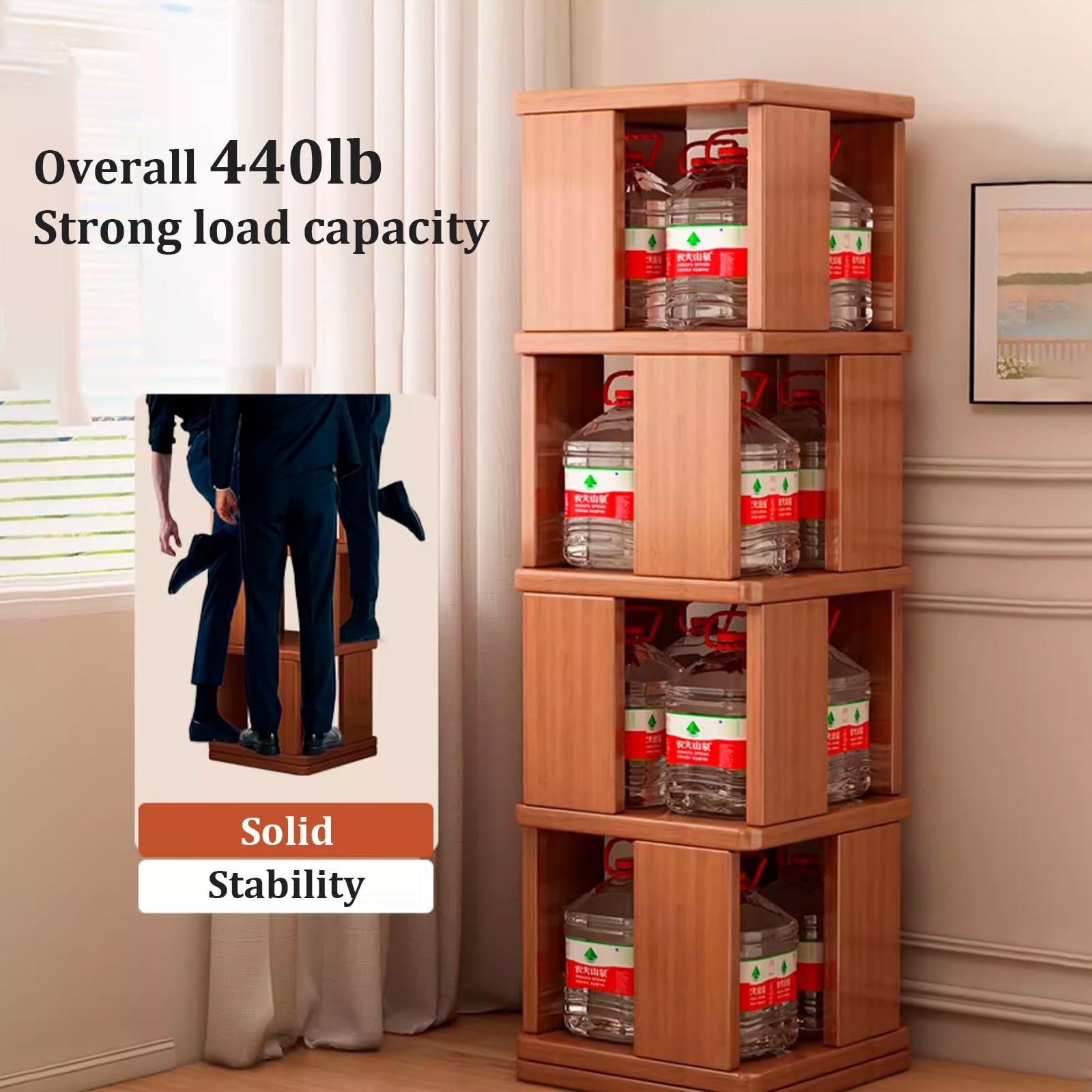 Scaffale per libri rotante in legno, scaffale angolare a più livelli con base robusta per riporre libri, esporre statuette e organizzazione di cancelleria