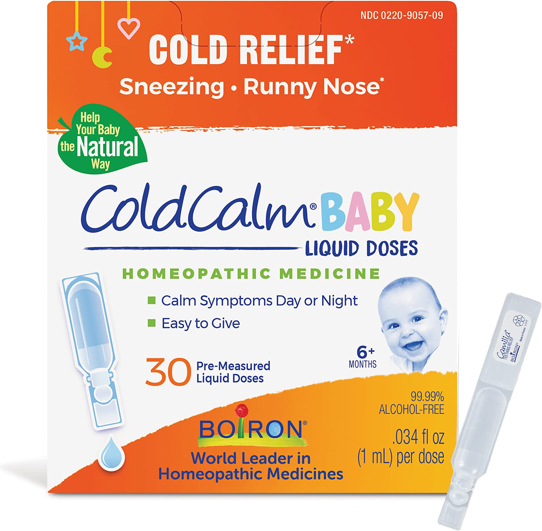 BoironColdCalm Baby 30 Dose Box - Single-Use Drops for Relief from Cold Symptoms of Sneezing, Runny Nose, and Nasal Congestion - Sterile and Non-Drowsy Liquid Doses