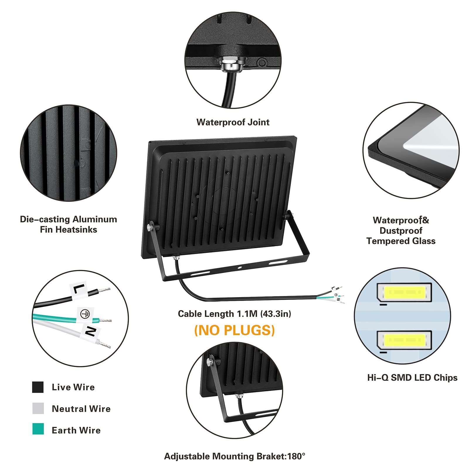 SOLLA 100W LED Flood Light, IP66 Waterproof, 8000lm, 550W Equivalent, Super  Bright Outdoor Security Lights, 6000K Daylight White, Outdoor Floodlight  for Garage, Garden, Lawn and Yard - - Amazon.com