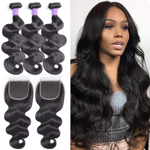 Extensiones de cabello humano brasileño ondulado con cierre de encaje grado 8A, extensiones de cabello humano con cierre de parte libre, extensiones